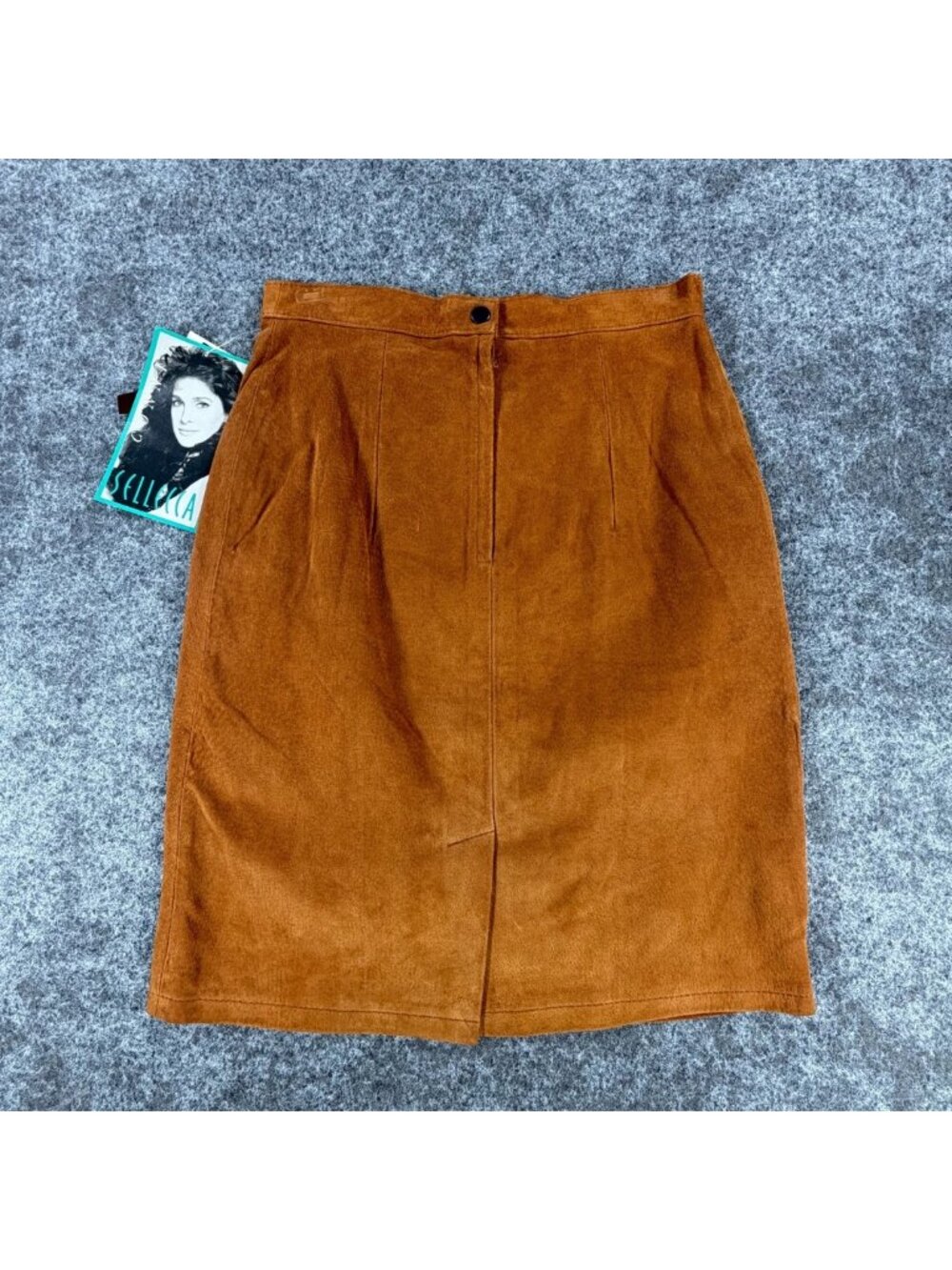 NWT Vintage Sellecca Leather Pencil Skirt Womens 8 Tan Slit Front Lined Outdoor